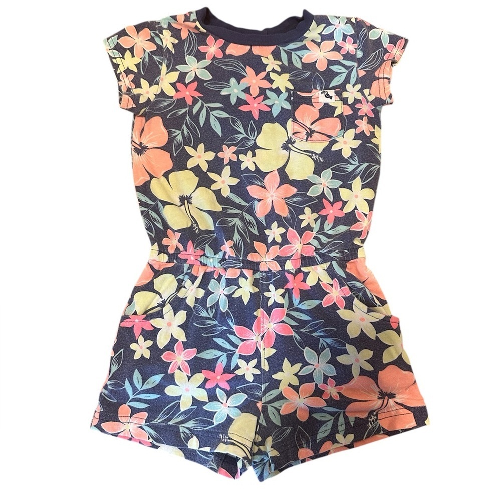 Carter’s Navy Floral Romper Tropical Print Short Sleeve One-Piece Toddler 2T